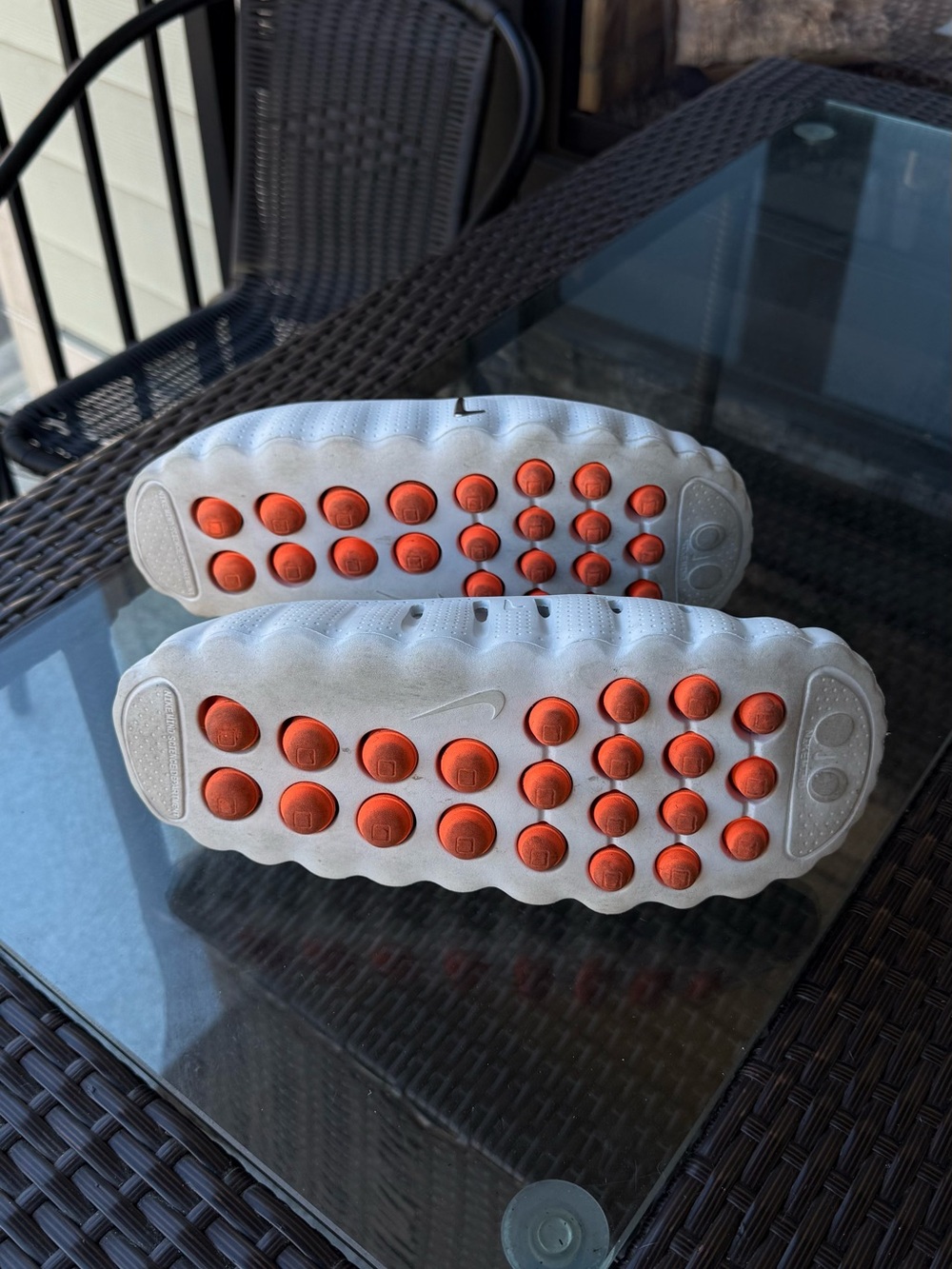 Nike White Men's Slip-On Foam Sandals with Silver Swoosh and Orange Accents - Picture 4 of 4